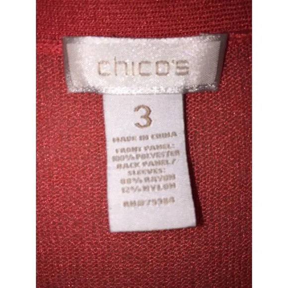 CHICO'S Coral/orange Chiffon Light weight knit Open-Front Cardigan Top (3) XL - Picture 5 of 8